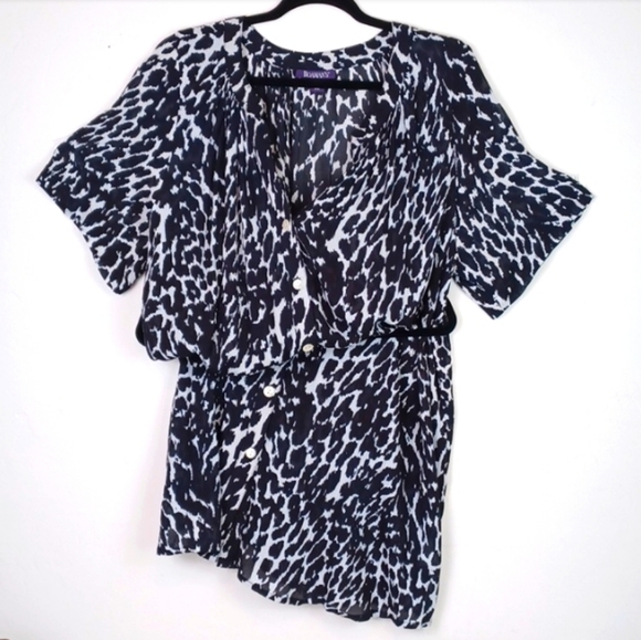 ♥️BUNDLE ONLY ♥️ROMAN'S  BLACK & TAN CHEETAH BUTTON DOWN SHIRT DRESS SZ 12 - Picture 2 of 10